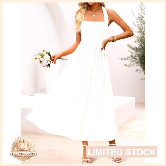 Floral Halter Maxi Dress Elegant Cocktail Party Wedding Guest A-Line - Picture 6 of 7